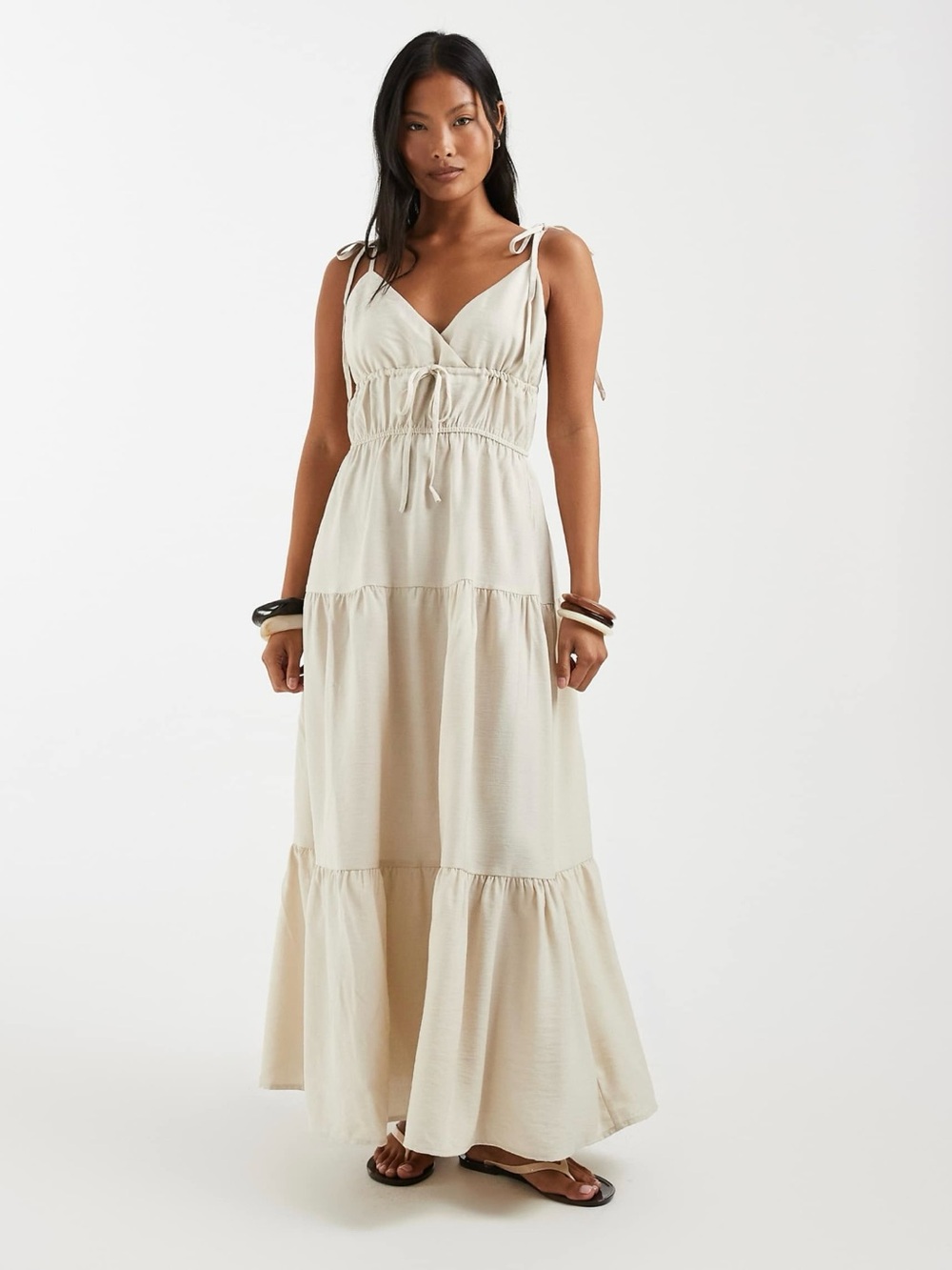 Vero Moda Petite Tie-Shoulder Cream Maxi Dress (fits like true size Small)